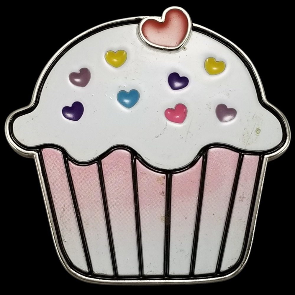 Vintage Cupcake Belt Buckle: Enamel Hearts, Kawaii Candy, Made in USA - Picture 3 of 9